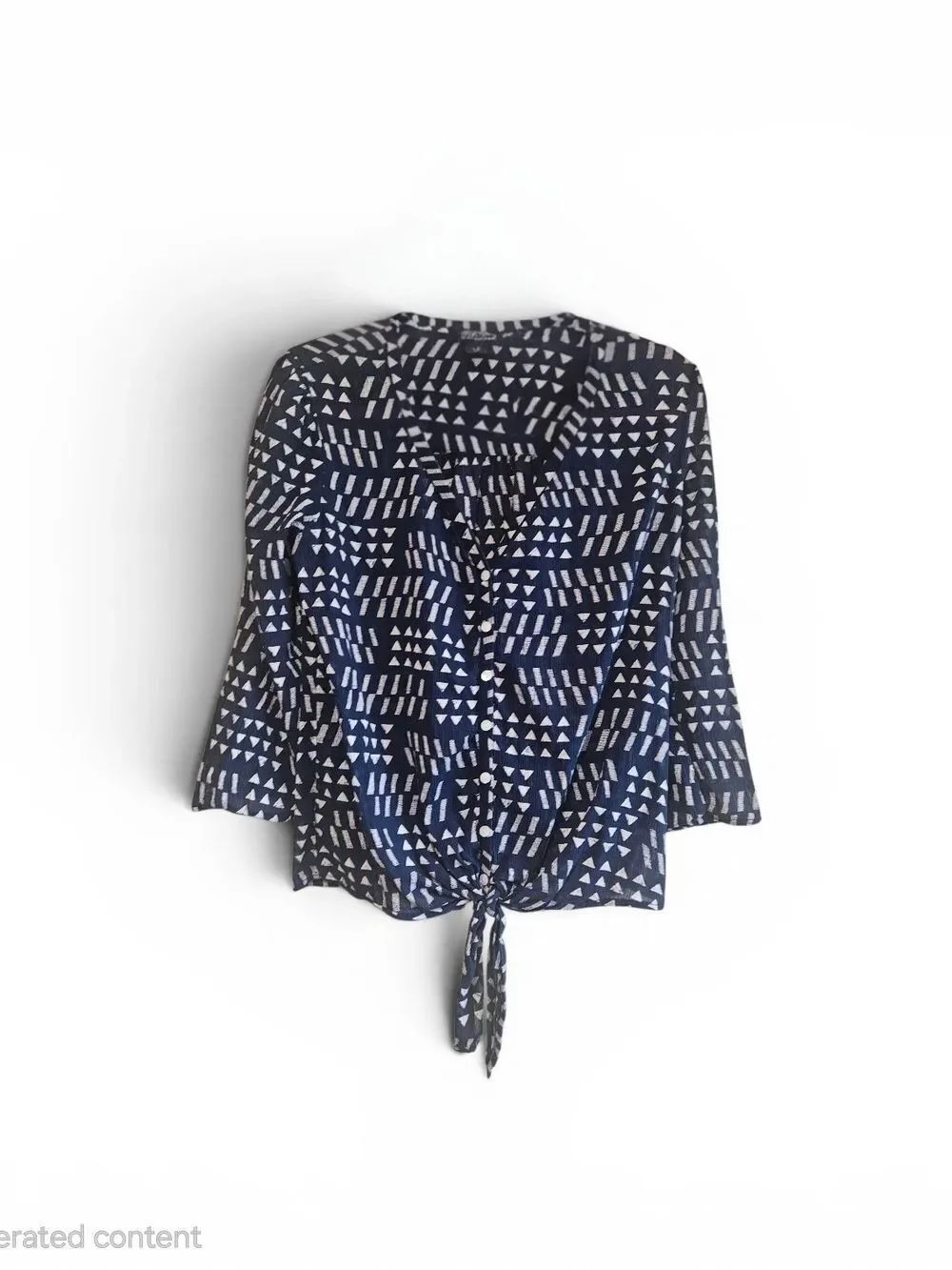 Lucky Brand Navy Geometric Tie-Front Blouse